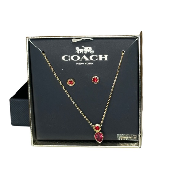 Coach - gold toned and ruby necklace and matching earrings, NIB - Picture 5 of 9